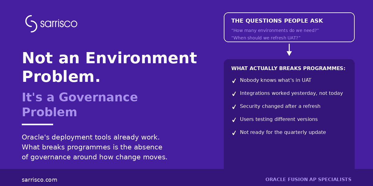 sarrisco-hero-environment-governance Your Oracle Programme Doesn't Have an Environment Problem. It Has a Governance Problem