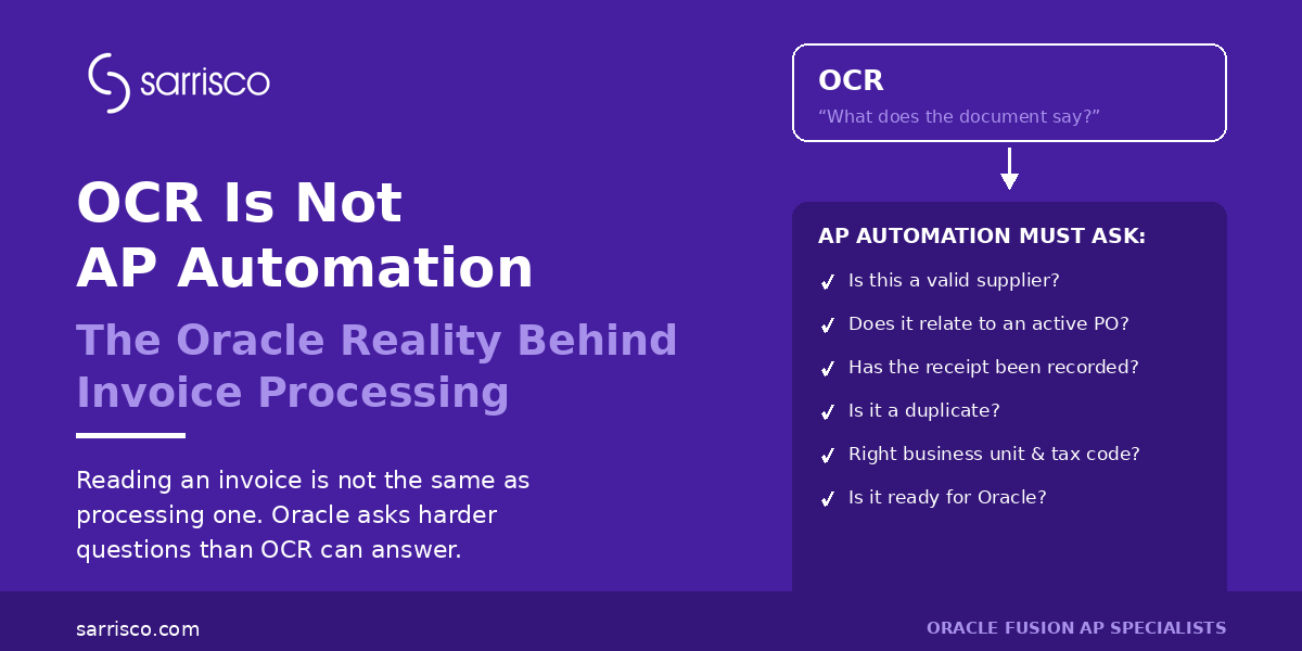 sarrisco-hero-ocr-vs-automation OCR Is Not AP Automation: The Oracle Reality Behind Invoice Processing